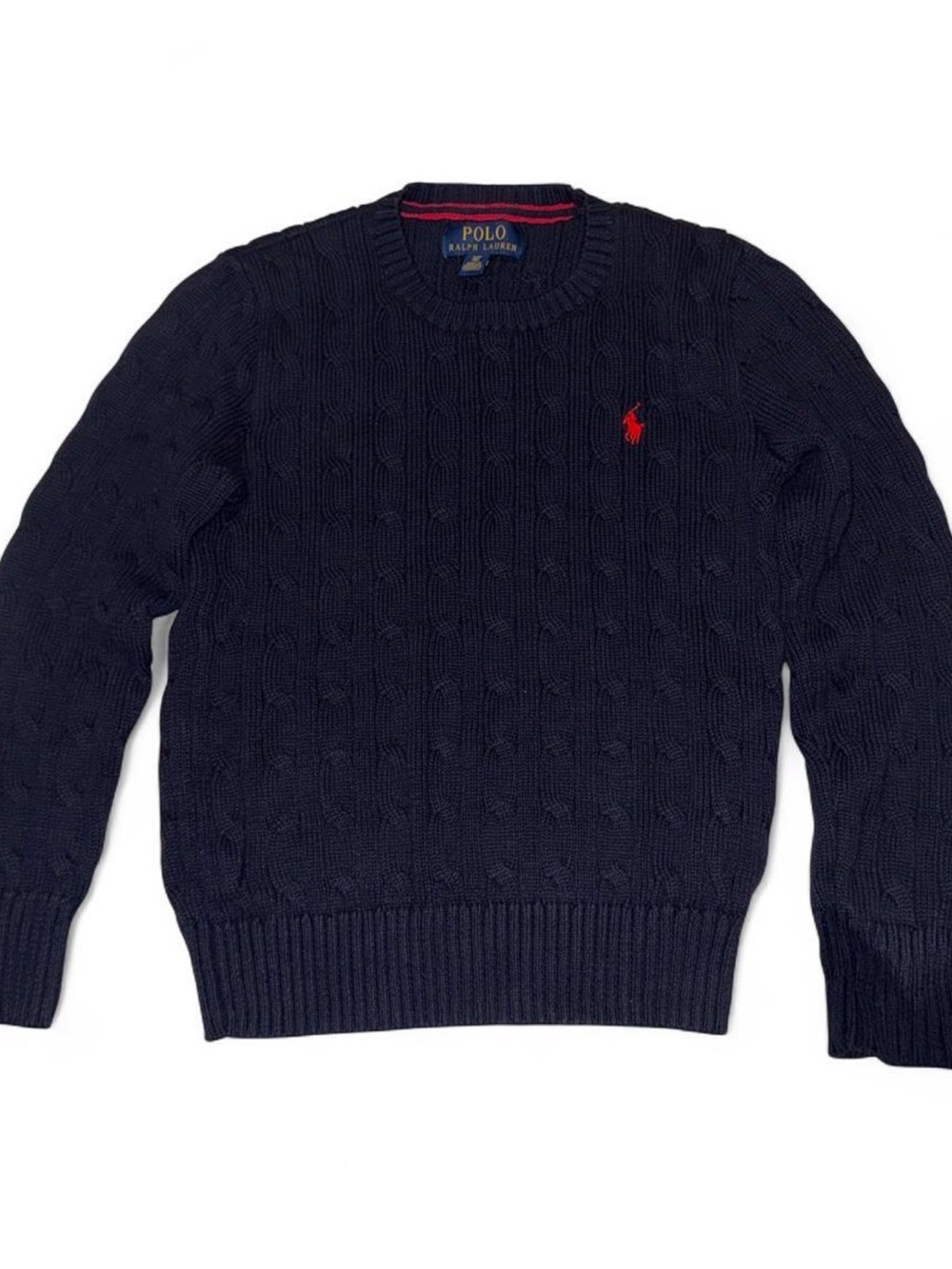 Polo by Ralph Lauren Navy Cable Crewneck Sweater with Red Pony